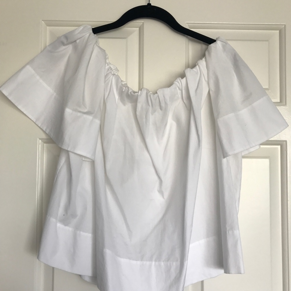 Vince White Off the Shoulder Cotton Blouse